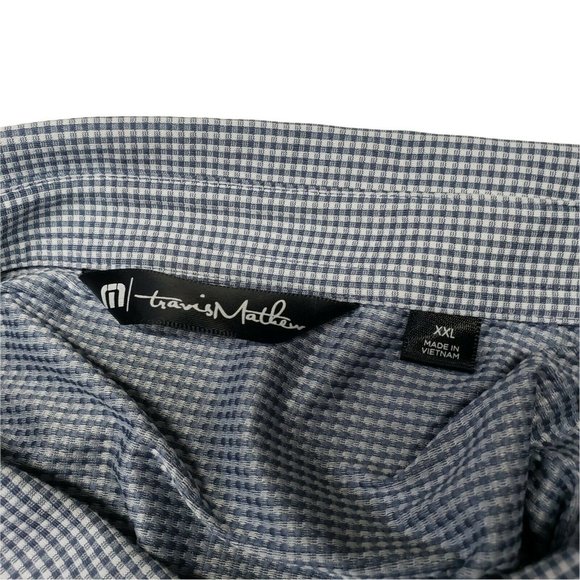 Travis Mathew Golf Polo Shirt Men's XXL Blue Gingham Performance Short Sleeve - Picture 3 of 9